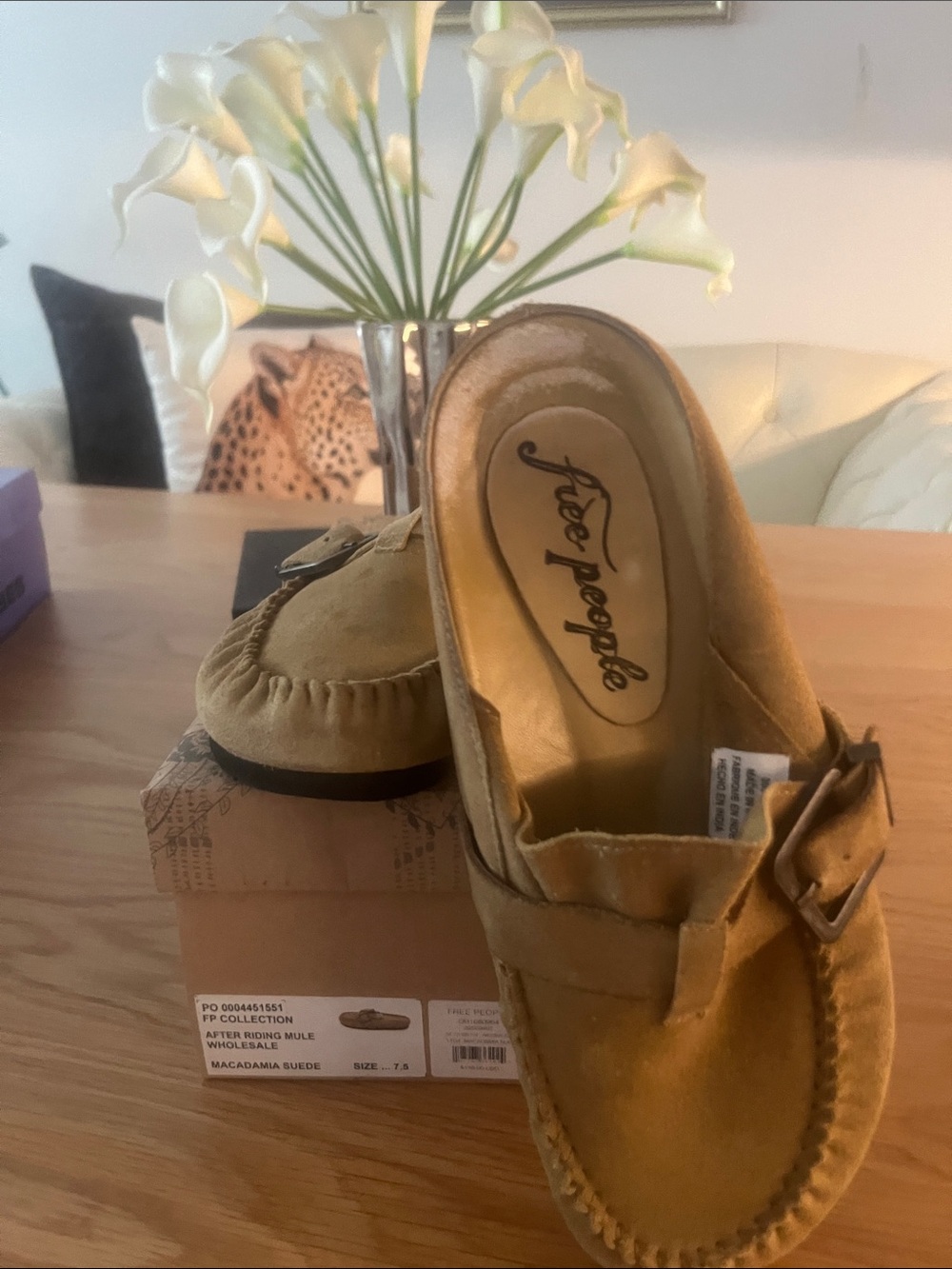 Free People Macadamia Suede Buckle Mules - Macadamia Tan